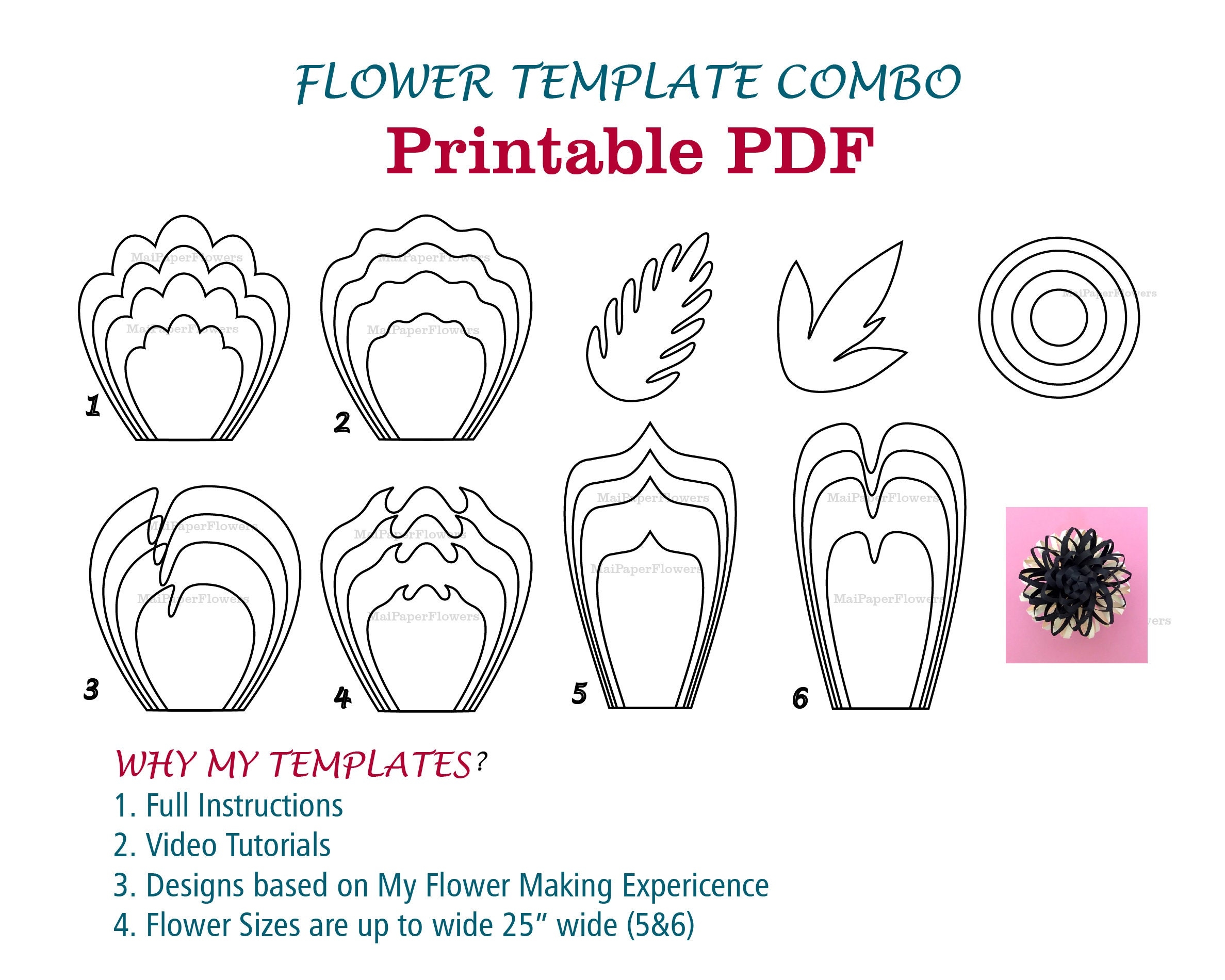 Digital Paper Flower Template PDF Paper Flower Bundles Giant Etsy de