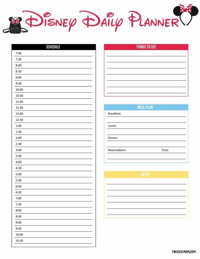 Printable Free Disney Itinerary Planner