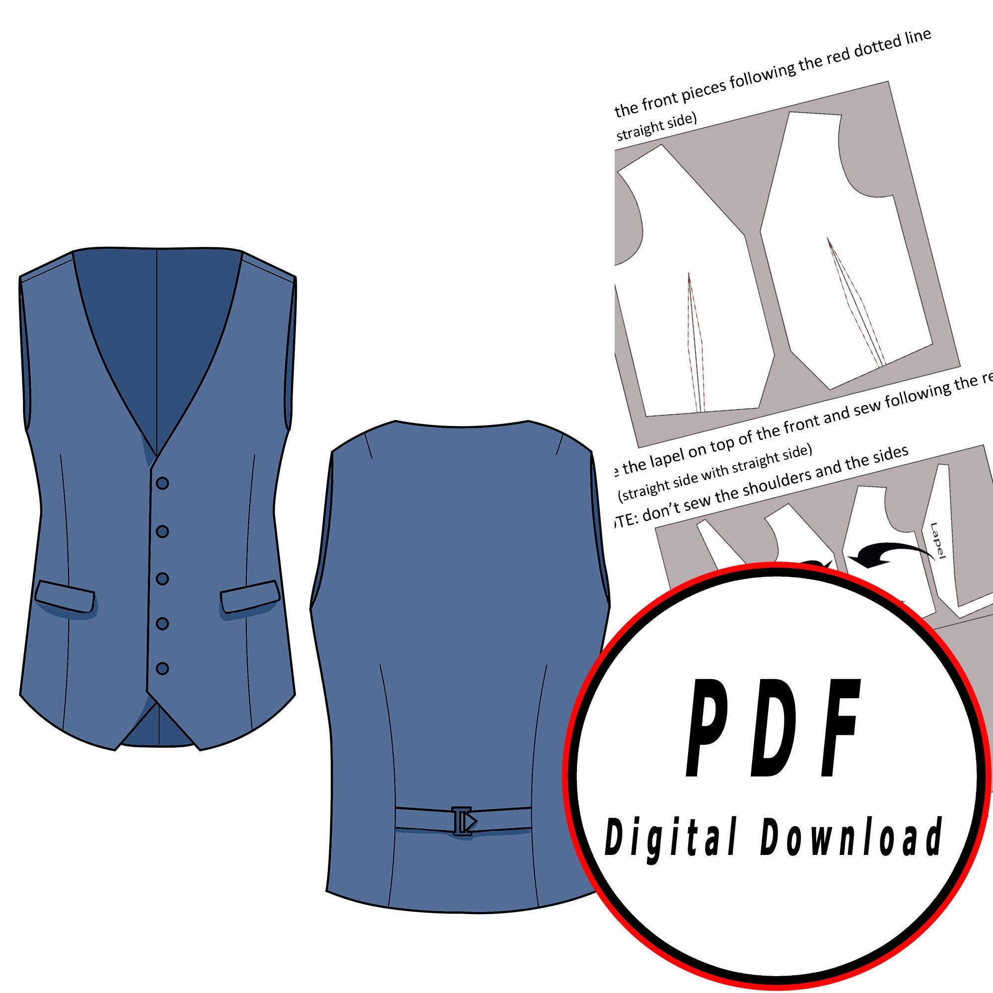 DIY Vest Template Pattern Blueprint Pdf Vector Printable Etsy sterreich