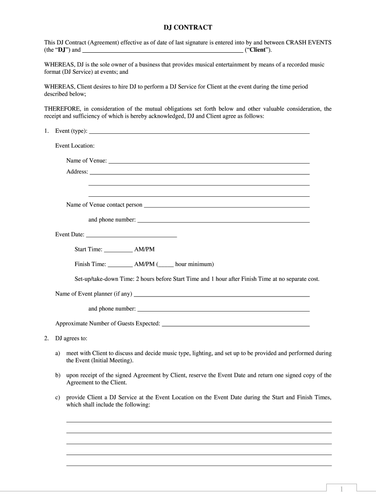 Dj Contract Template Fill Online Printable Fillable Blank PdfFiller