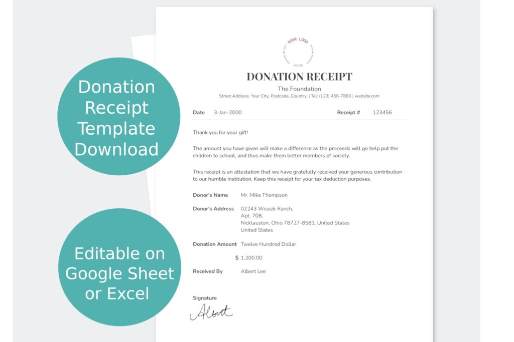 Printable Church Donation Receipt Template