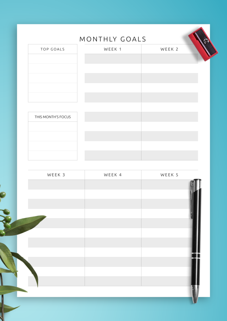 Printable Monthly Goals Template