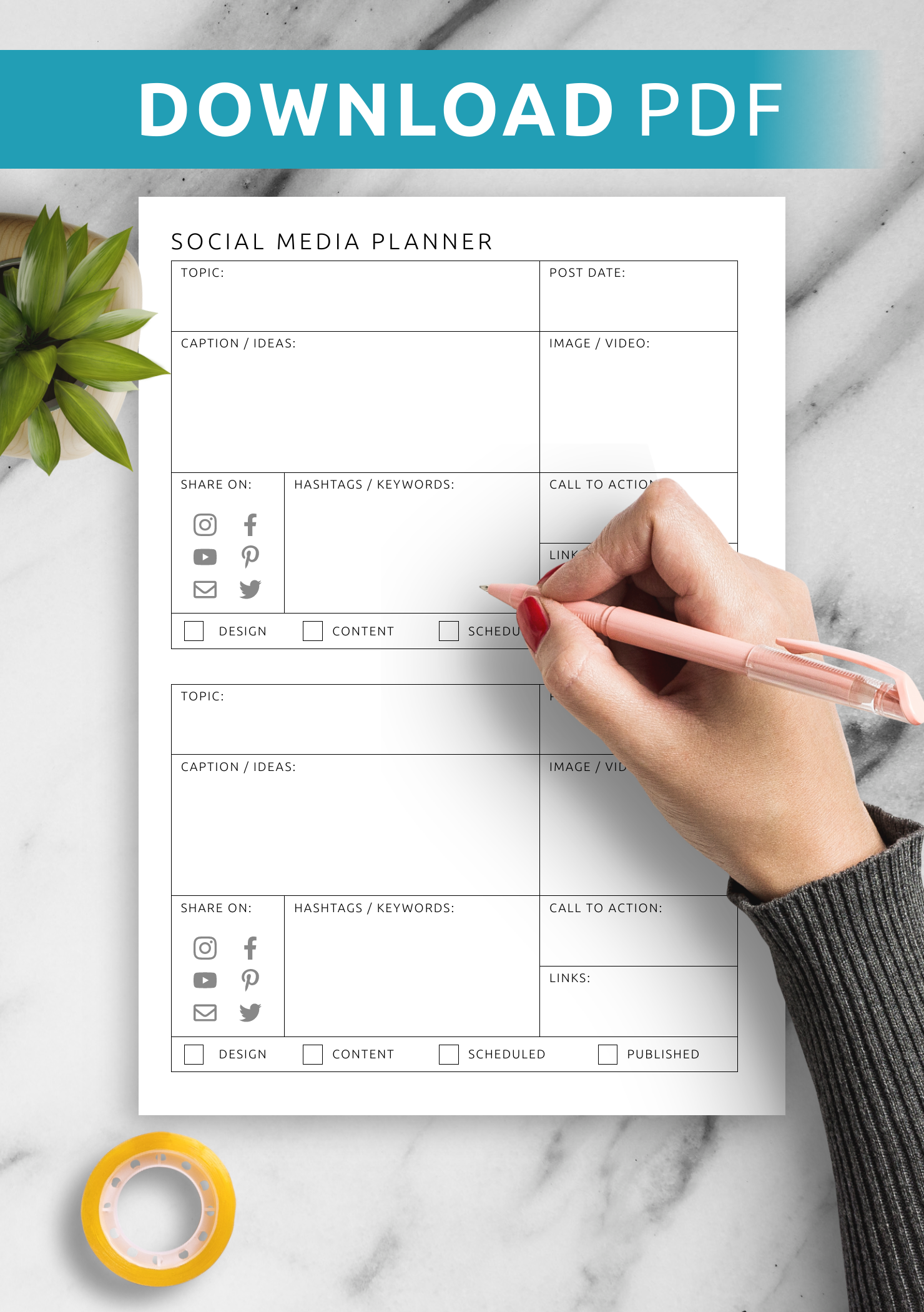 Download Printable Social Media Planner Template PDF