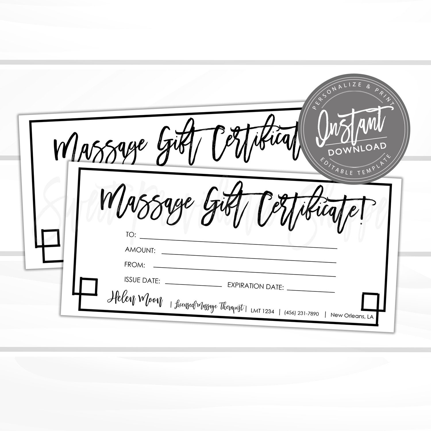 Editable Gift Certificate Massage Printable Gift Card Spa Etsy de
