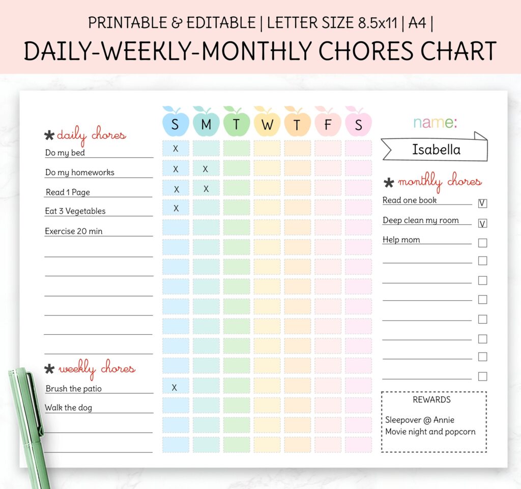 Printable Chore Chart Template