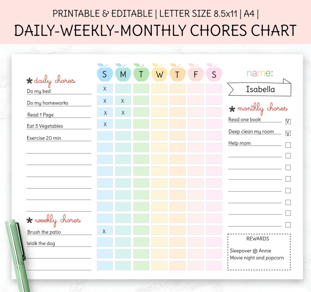 Chore Chart Template Printable