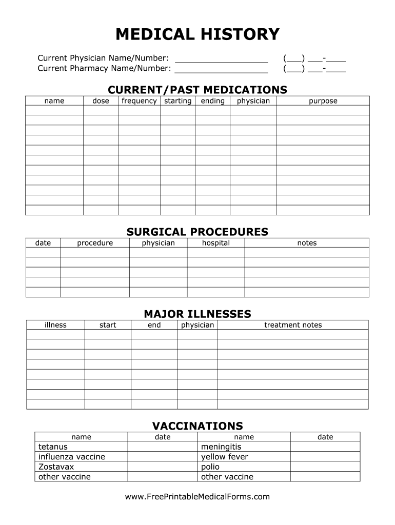 Editable Medical History Form Fill Out Sign Online DocHub