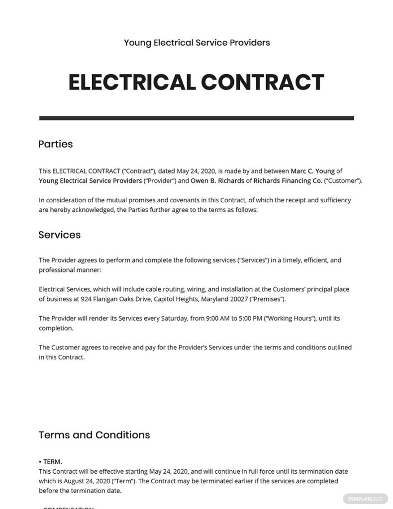Electrical Contract Template In Google Docs Word Apple Pages Format Download Template