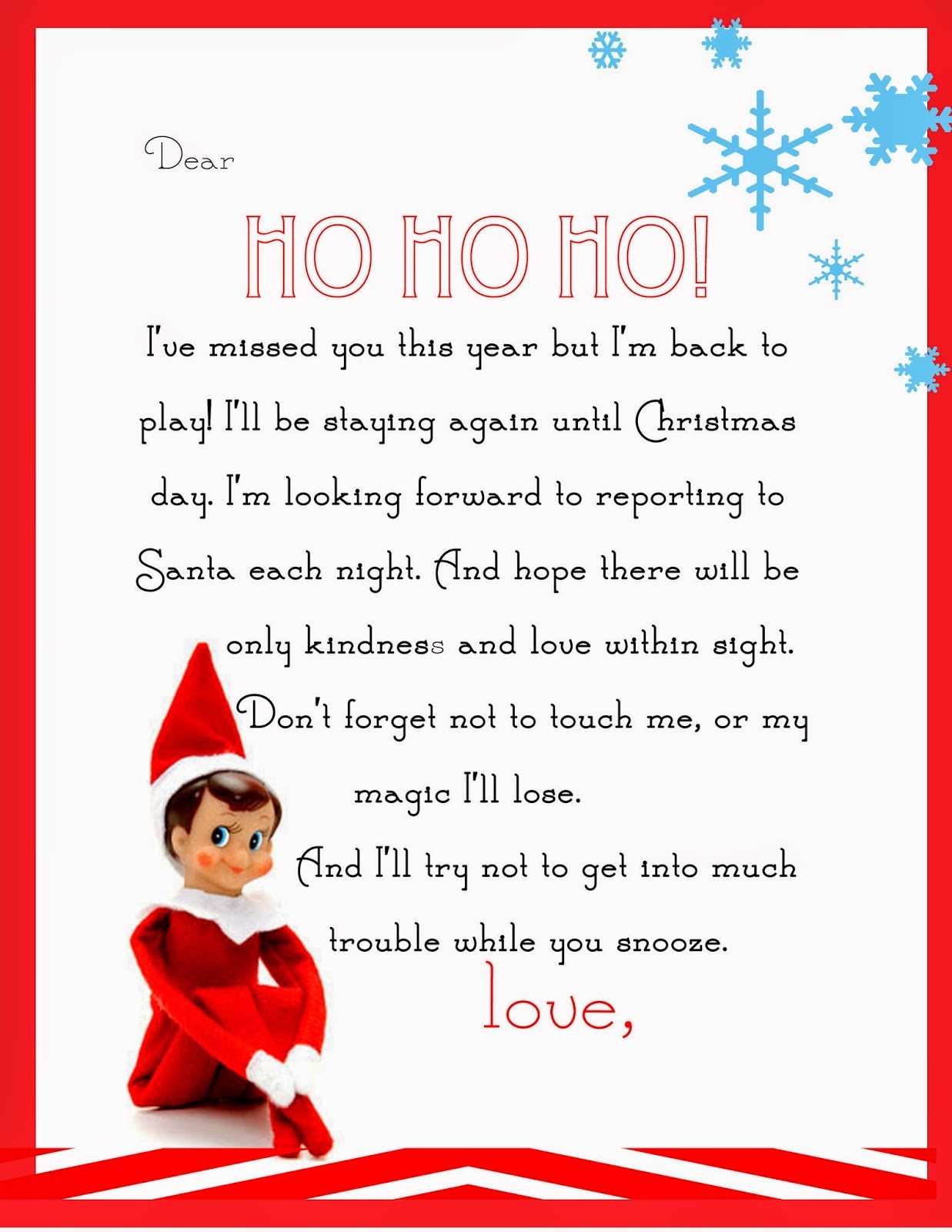 Elf On The Shelf Letter free Printable