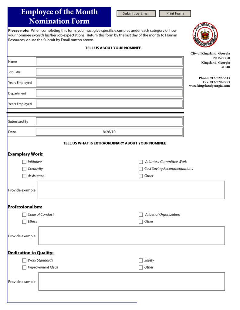 Employee Of The Month Nomination Template PDF Employee Recognition Good Employee Recognition