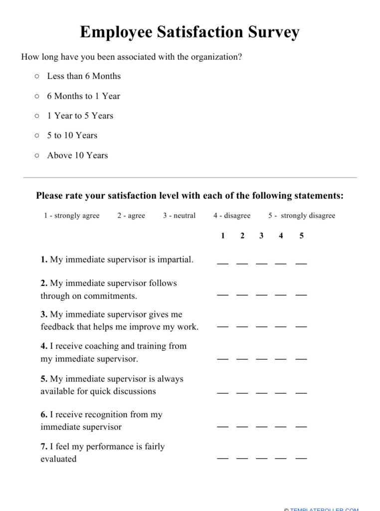 Printable Employee Survey Template