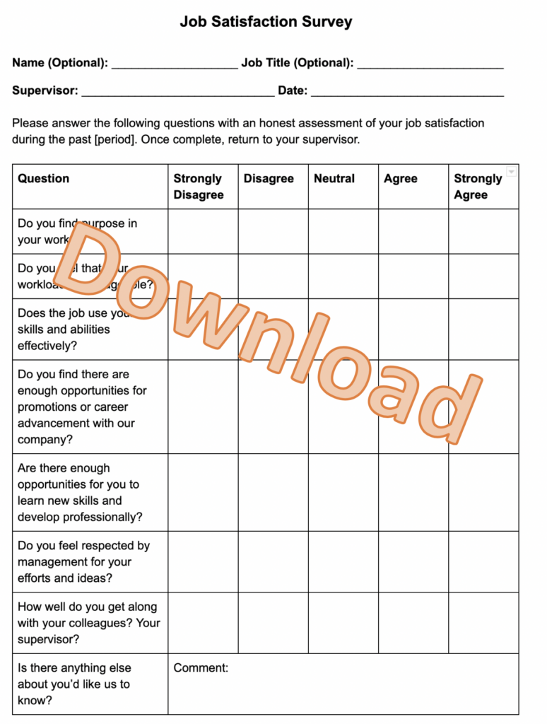 Employee Satisfaction Survey Template Employee Satisfaction Survey Questions Survey Template Employee Satisfaction Survey