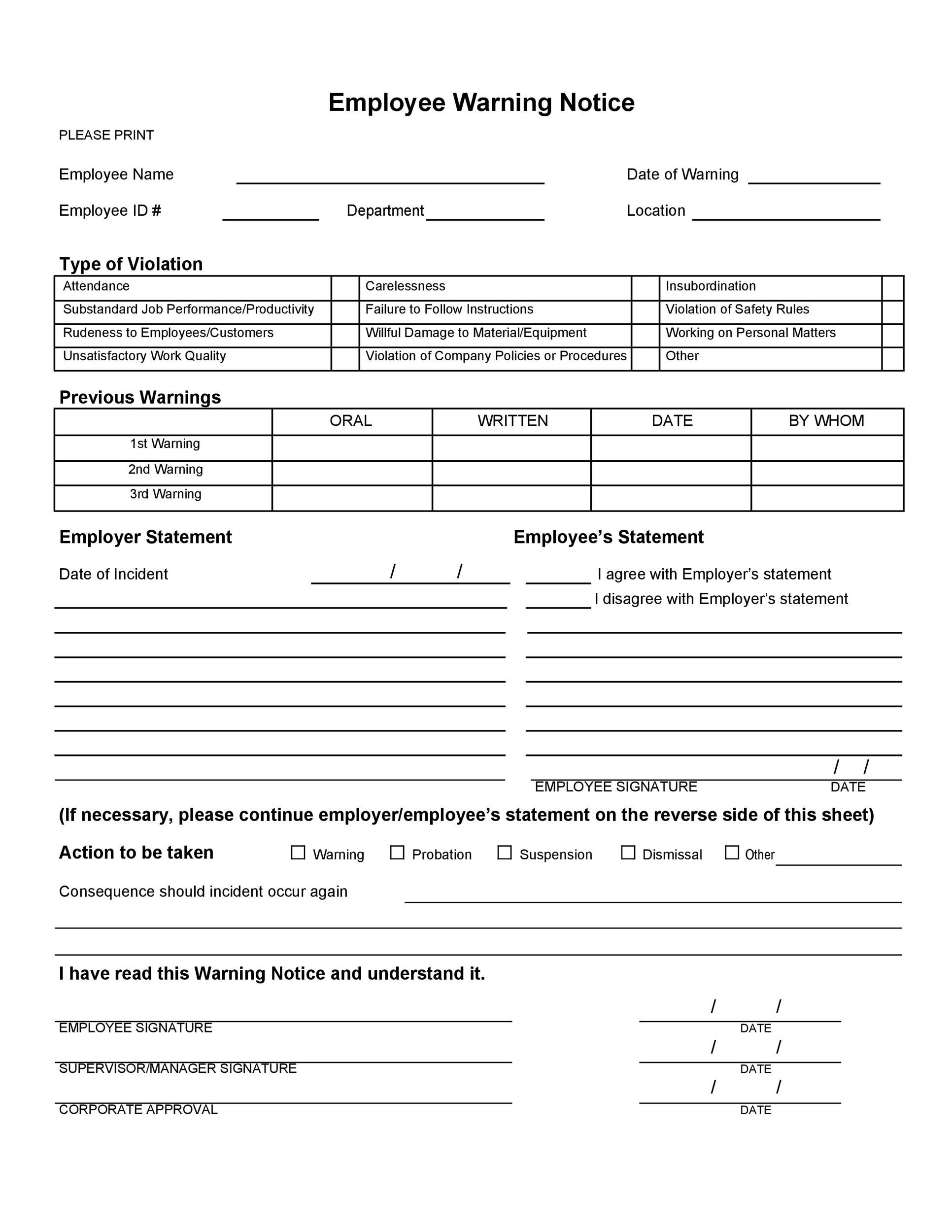 Employee Warning Notice Download 56 Free Templates Forms