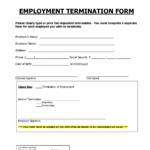 EMPLOYMENT TERMINATION FORM Employment Employment Form Employee Handbook
