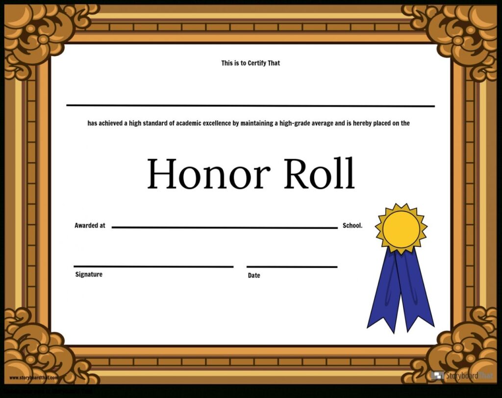 Printable Honor Roll Certificate Template