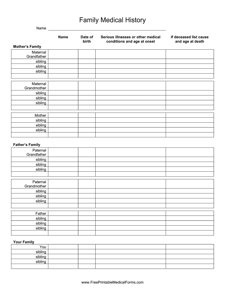 Family Medical History Template Fill Online Printable Fillable Blank PdfFiller