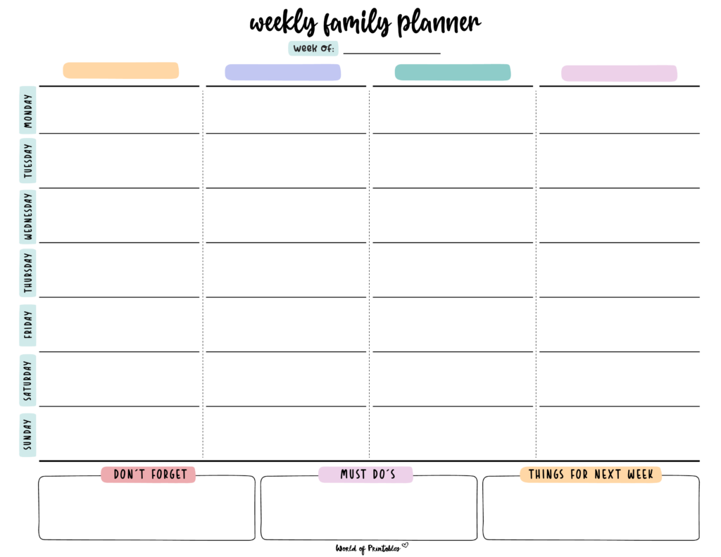 Family Planner World Of Printables