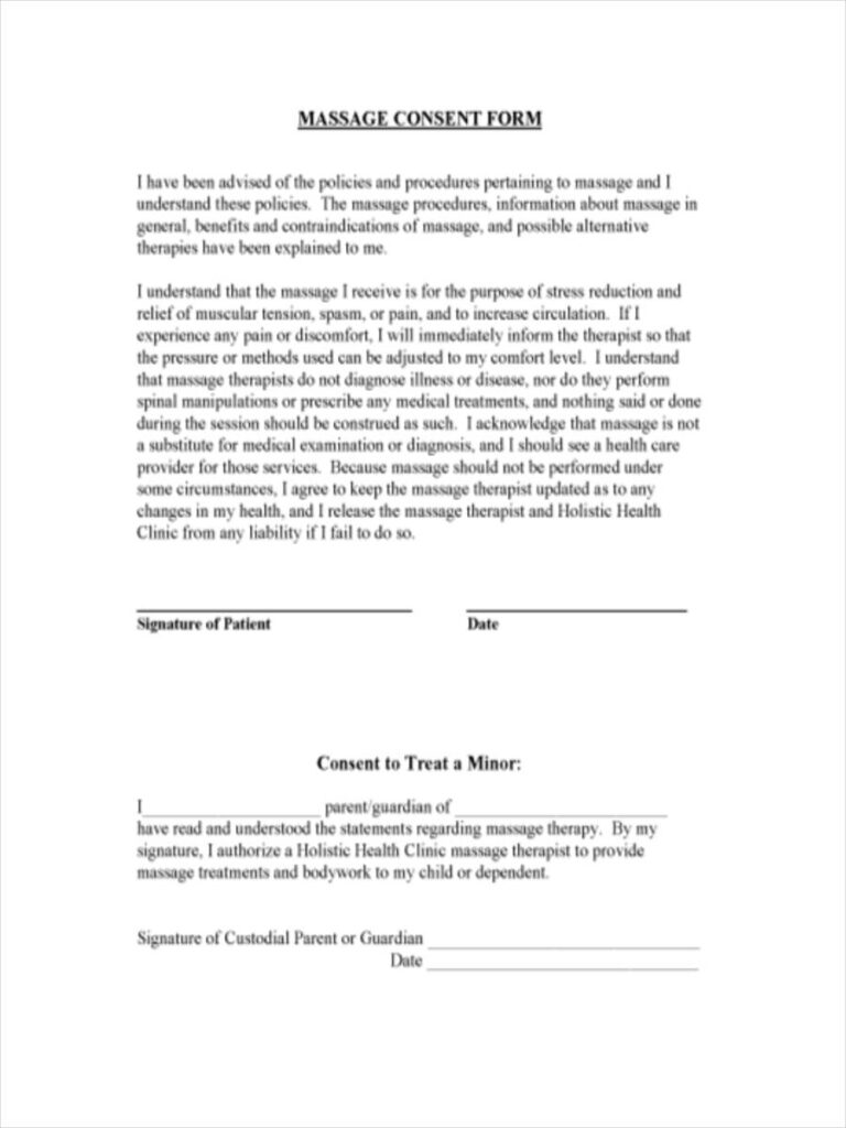Printable Massage Therapy Consent Form Template