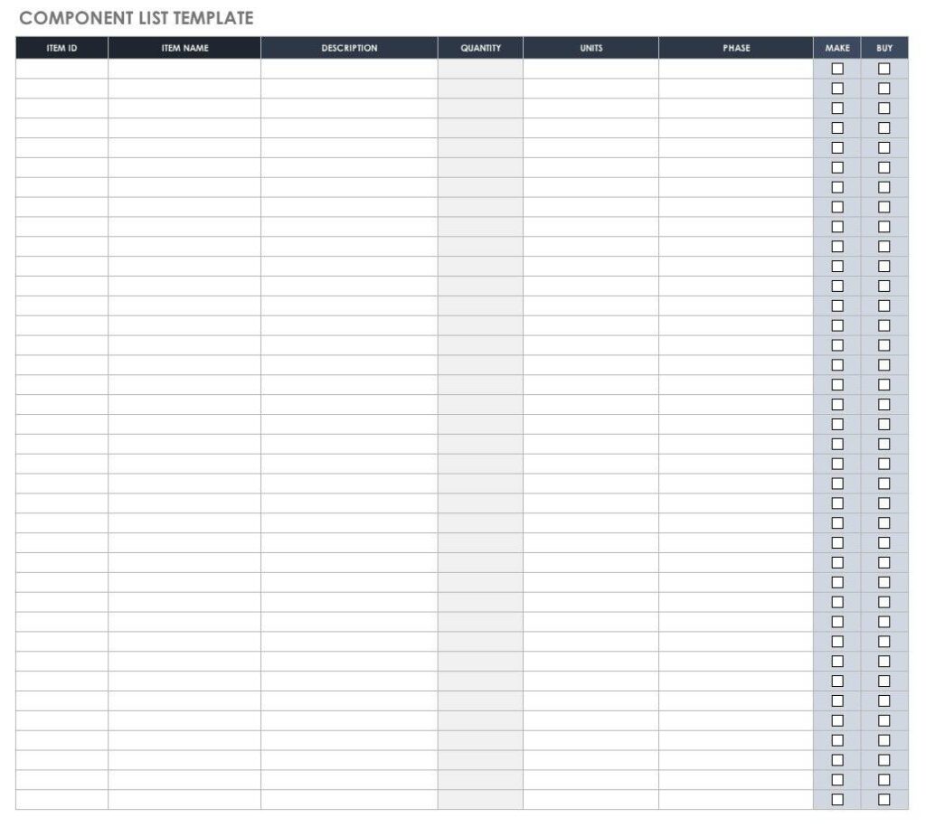 Free Bill Of Material Templates Smartsheet