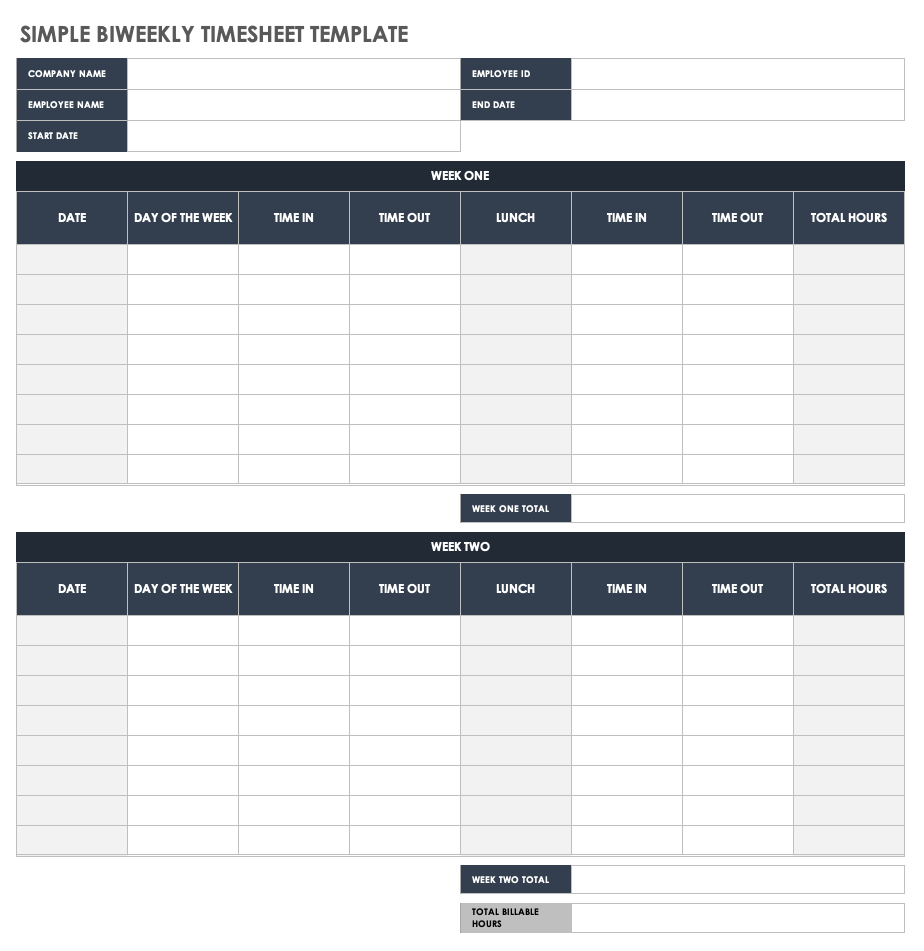 Free Biweekly Timesheet Templates Smartsheet Fillable Form 2023