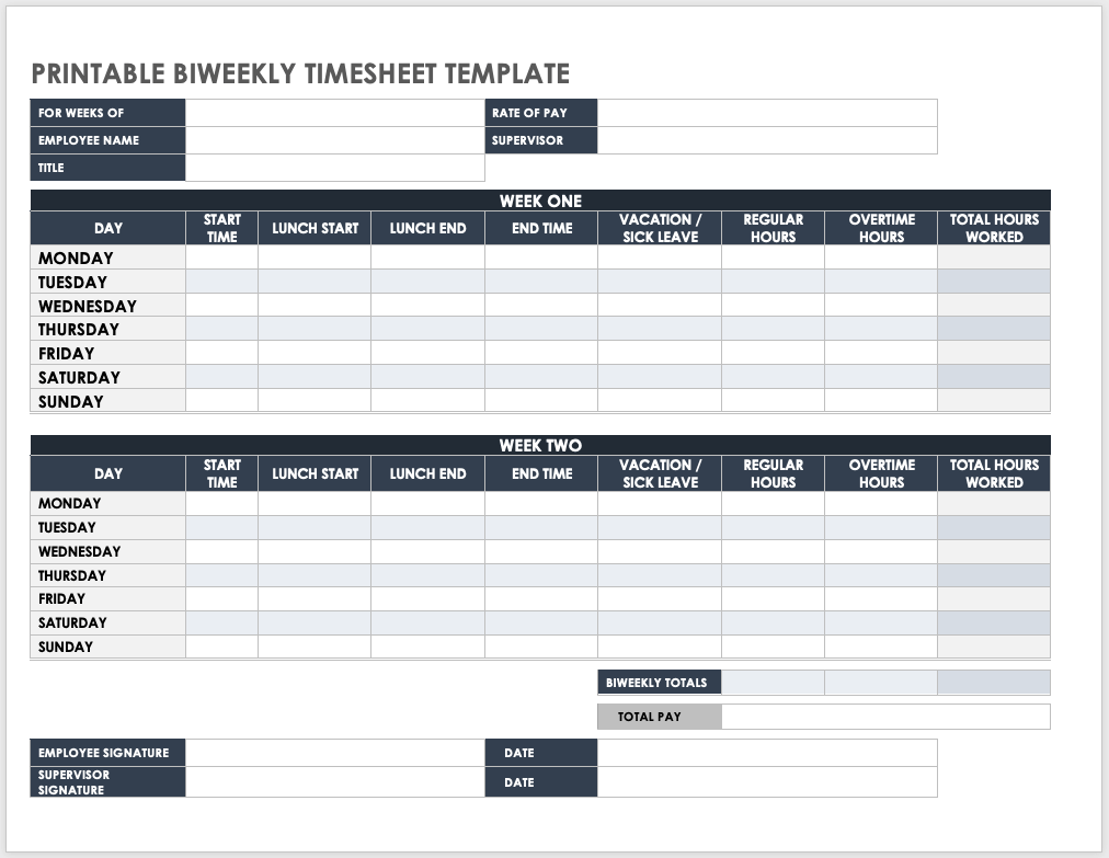 Free Biweekly Timesheet Templates Smartsheet