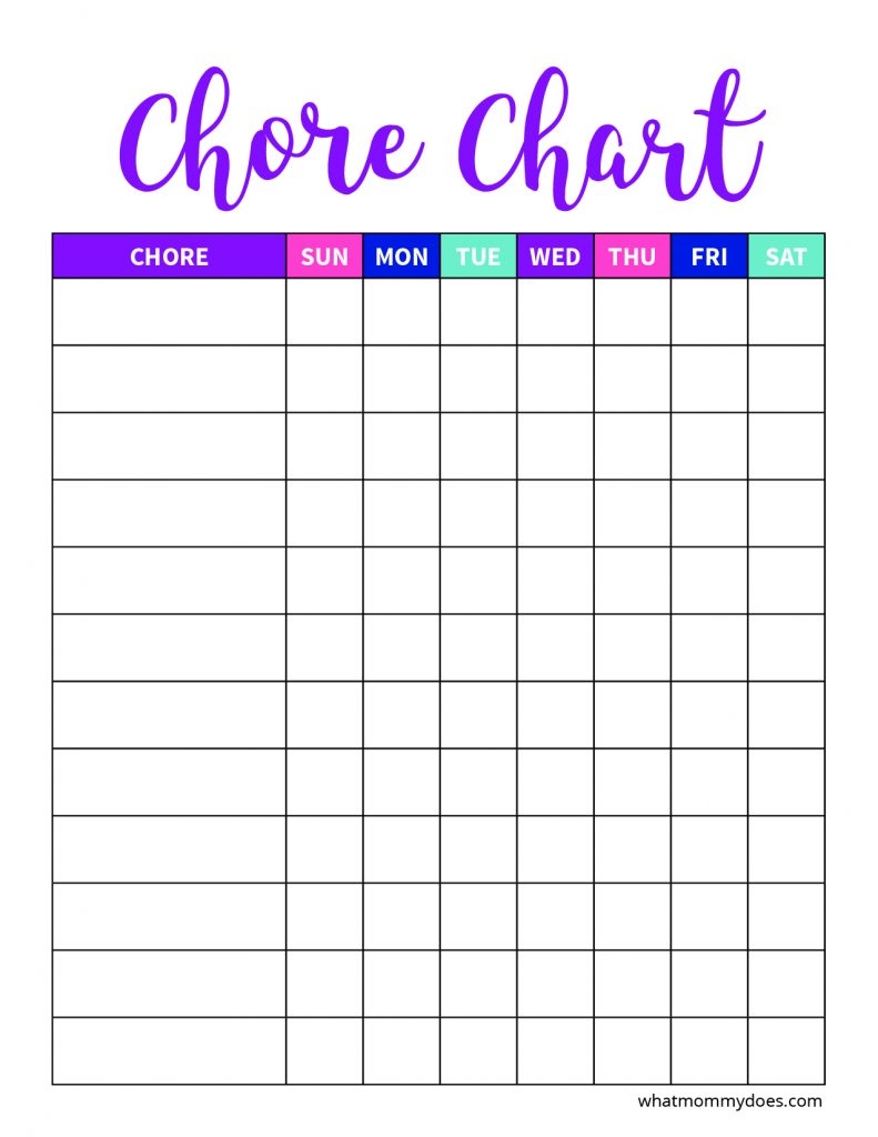 Chore Chart Template Free Printable