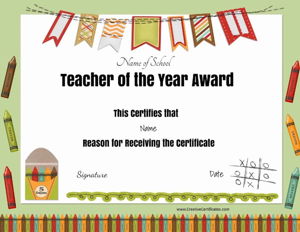 Printable Best Teacher Certificate Template