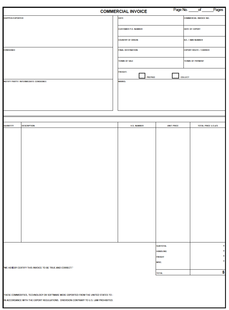 Free Commercial Invoice Template PDF WORD