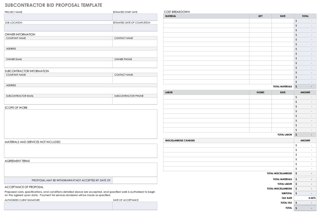 Printable Construction Bid Template