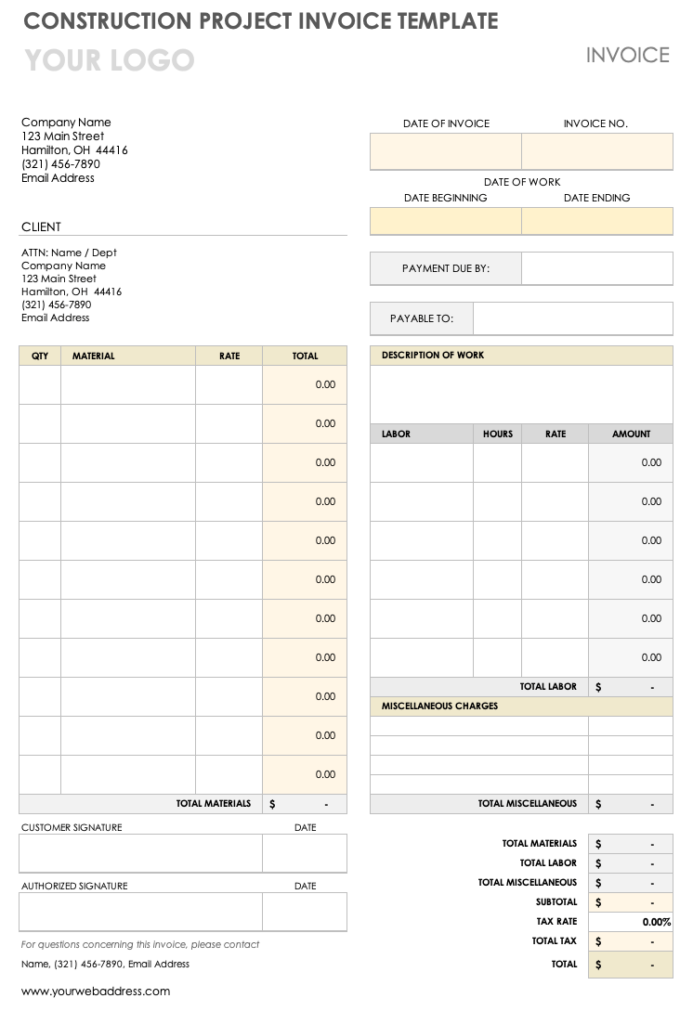 Free Printable Construction Invoice Template