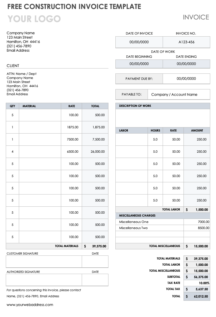 Free Construction Invoice Templates Smartsheet