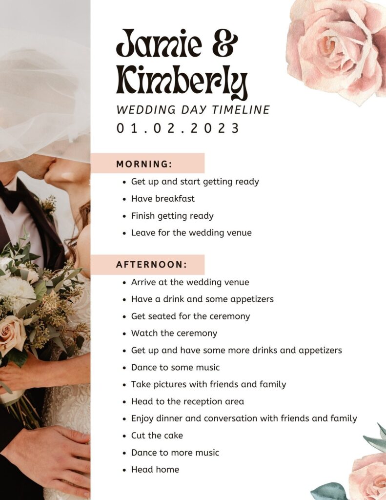 Printable Free Wedding Day Timeline Template Pdf