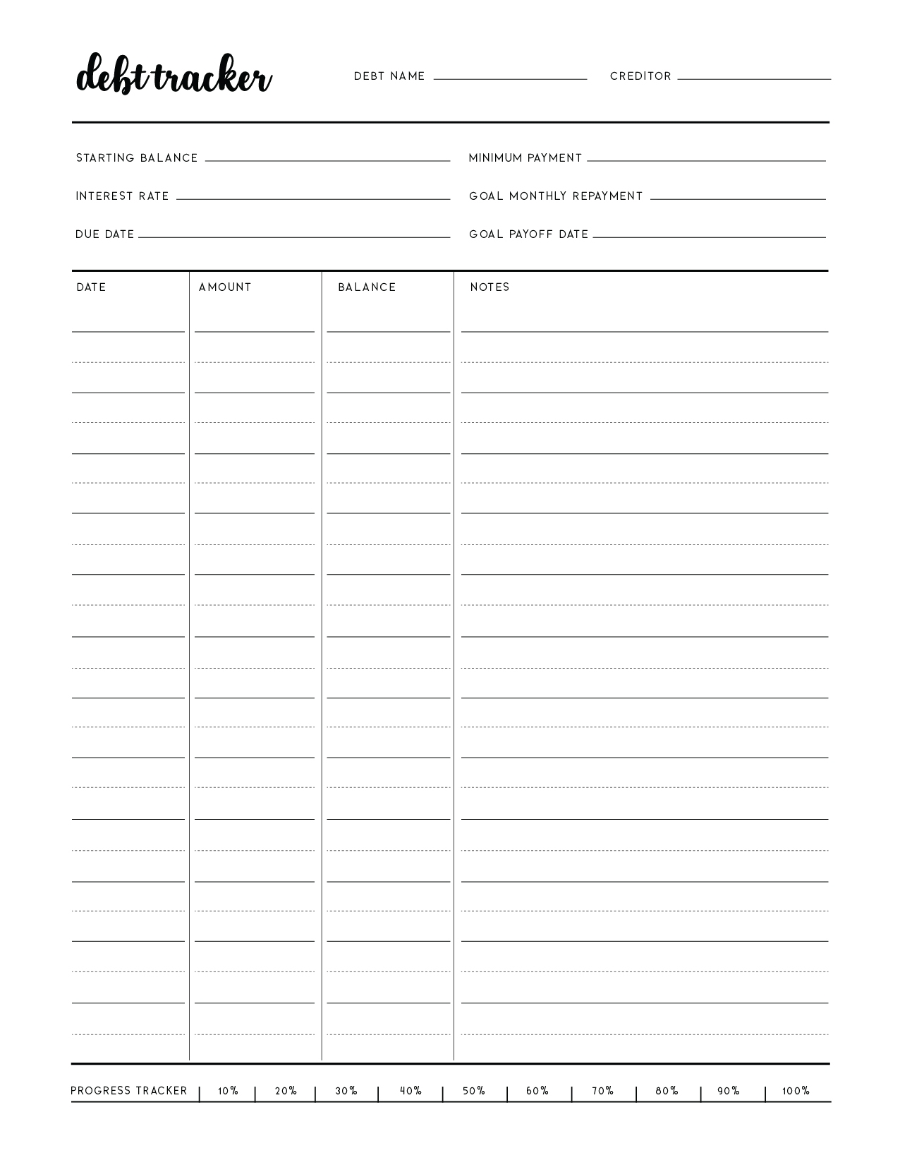 Free Debt Tracker Printable Template World Of Printables