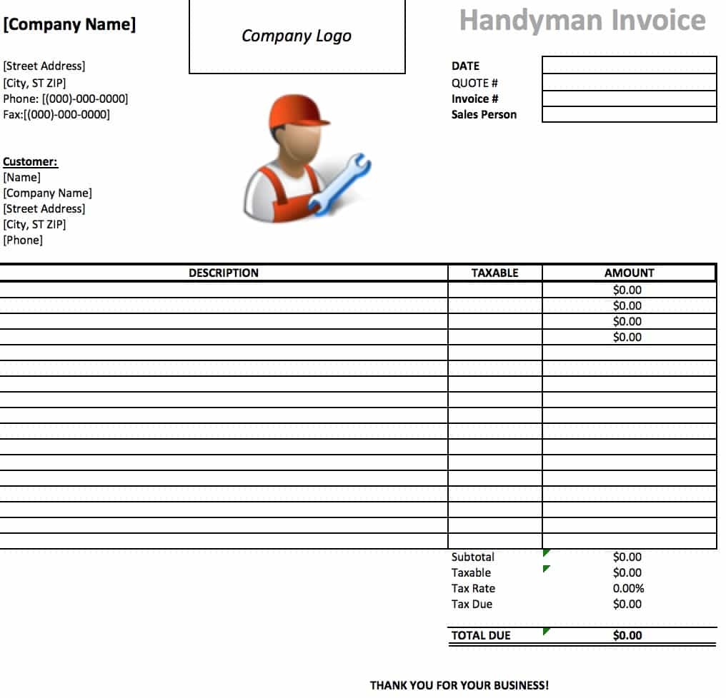 Free Handyman Invoice Template PDF WORD EXCEL