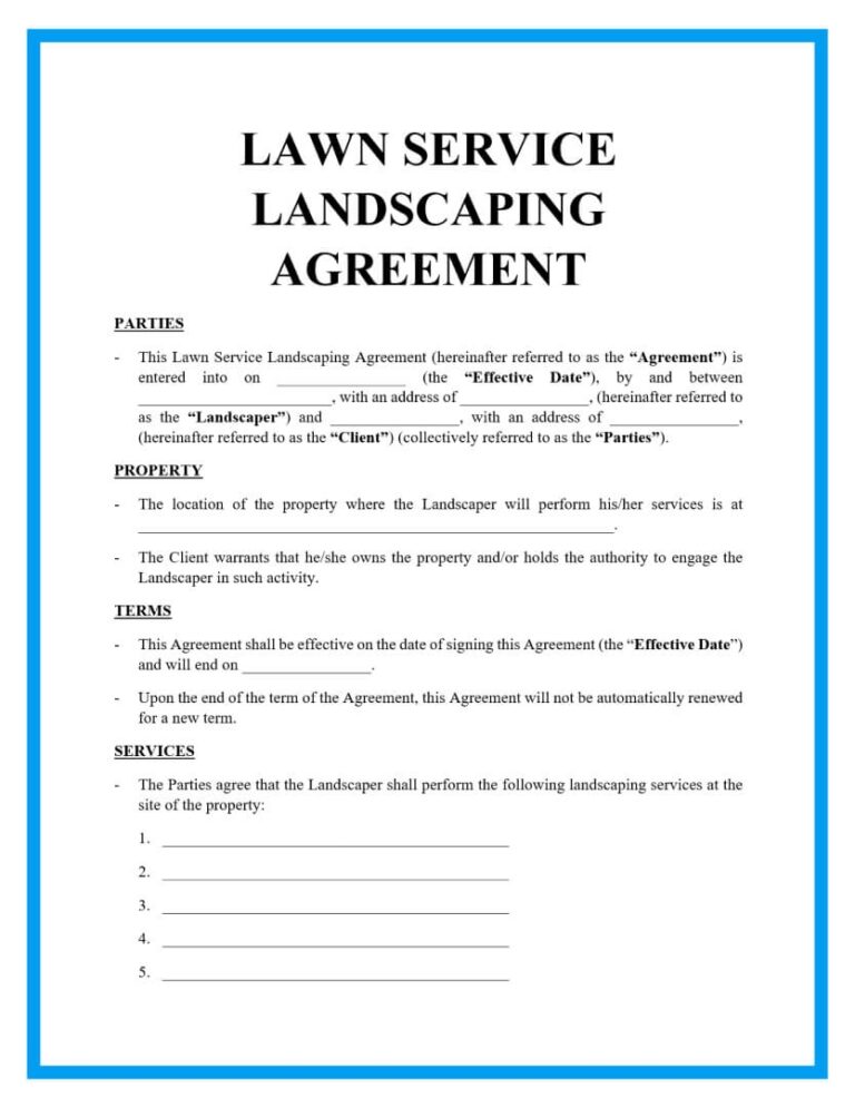 Printable Lawn Care Contract Template Fillable Form 2023