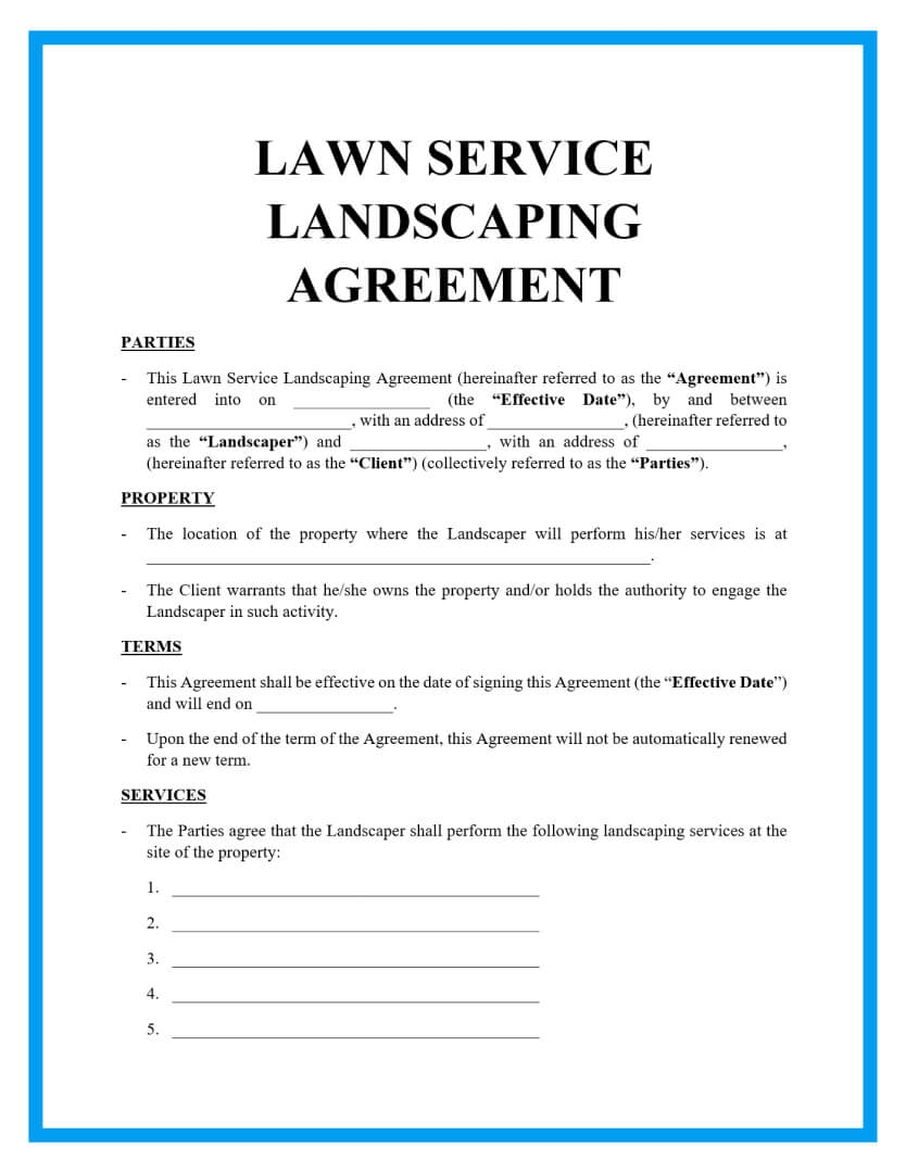 Printable Lawn Care Contract Template Fillable Form 2024