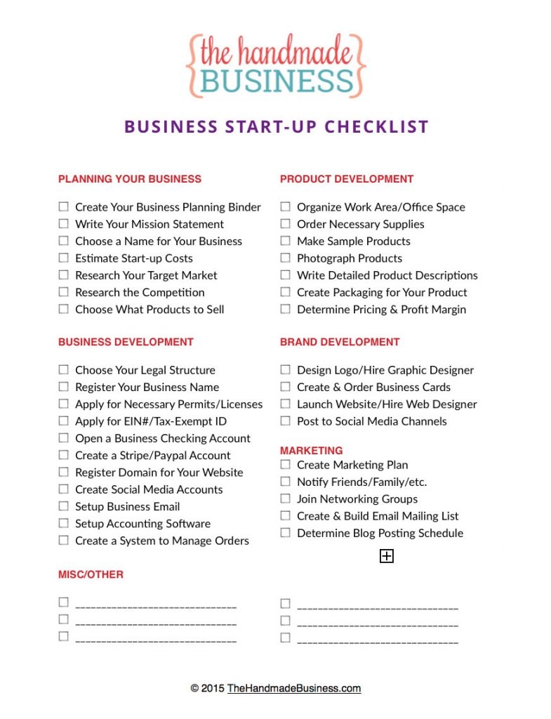 Free Printable Business Startup Checklist