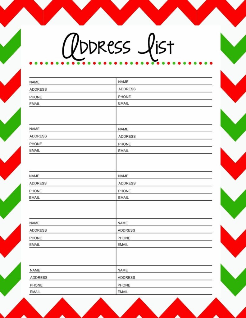 Free Printable Christmas Card List Template
