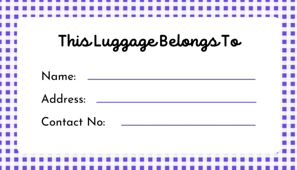 Printable Downloadable Luggage Tag Template
