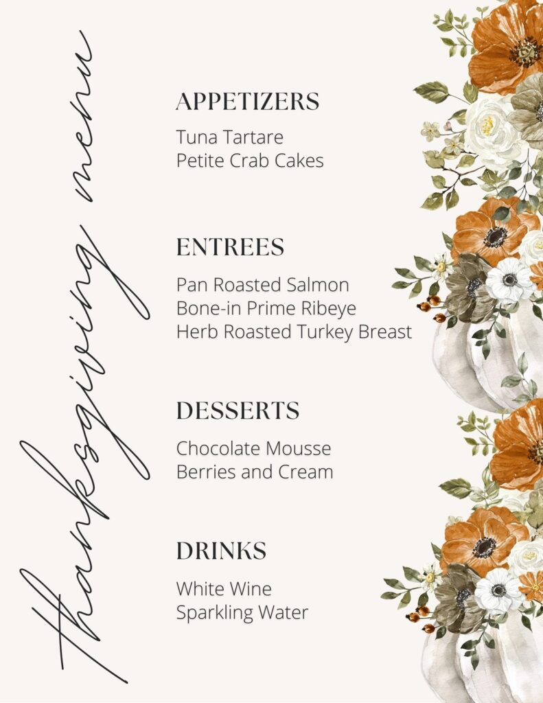 Printable Thanksgiving Menu Template Free