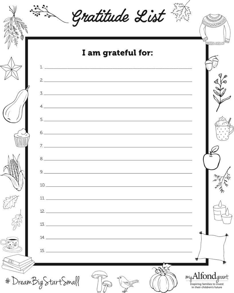 Free Printable Gratitude List My Alfond Grant