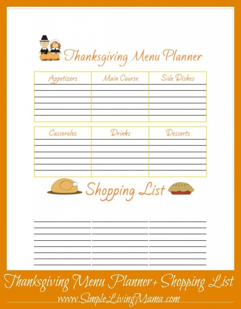 Thanksgiving Menu Planner Printable