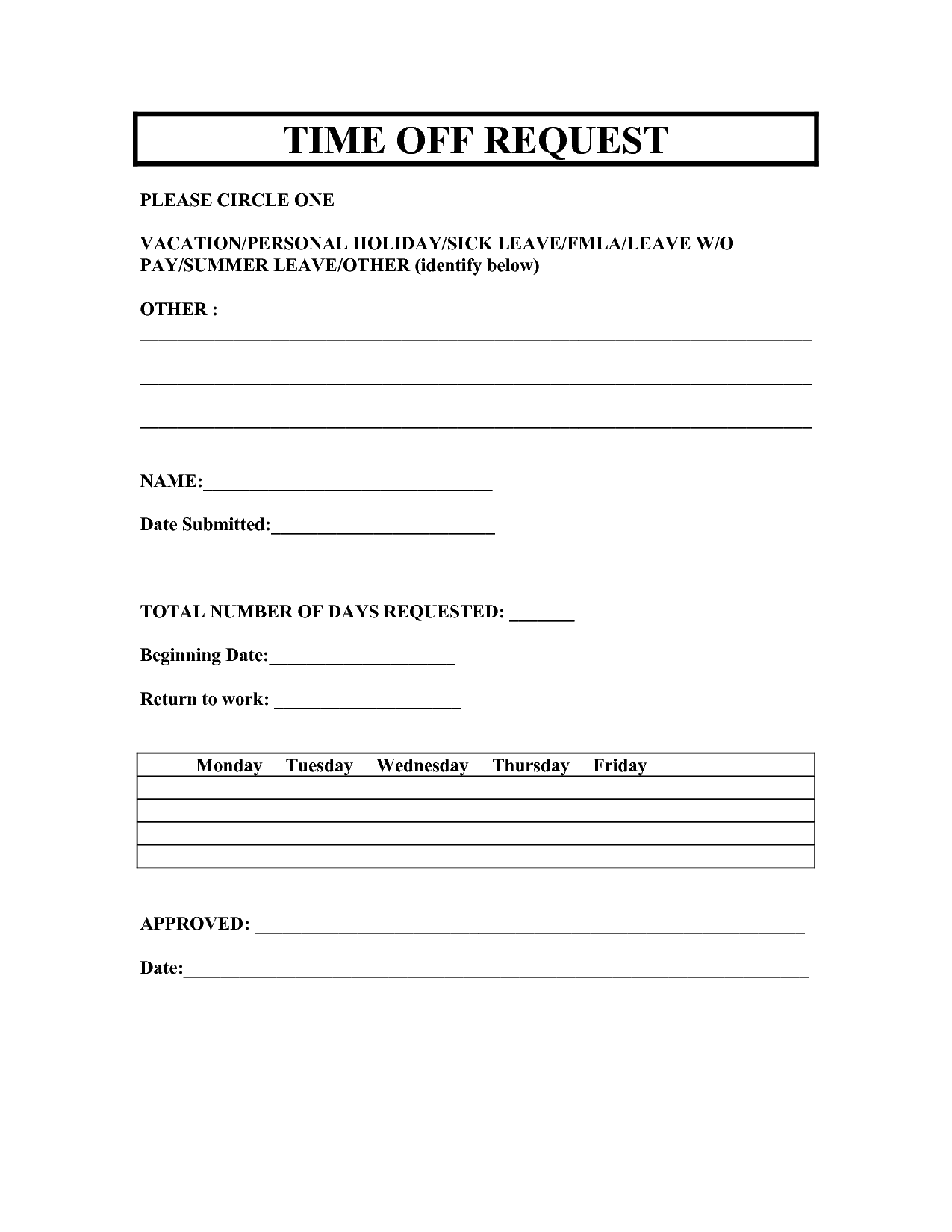 Free Printable Time Off Request Forms Check More At Http westernmotodrags free printable time Time Off Request Form Return To Work Form Employee Handbook