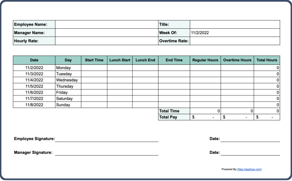 Free Printable Timesheet Templates Excel Word PDF Fillable Form 2024