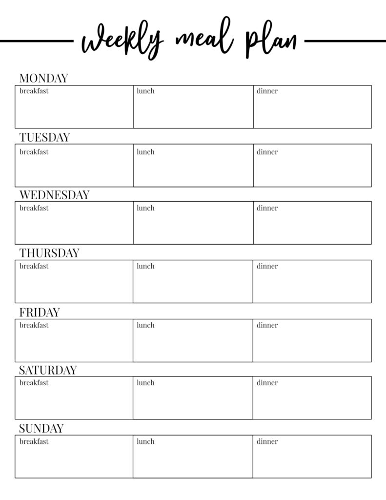 Free Printable Weekly Meal Planner