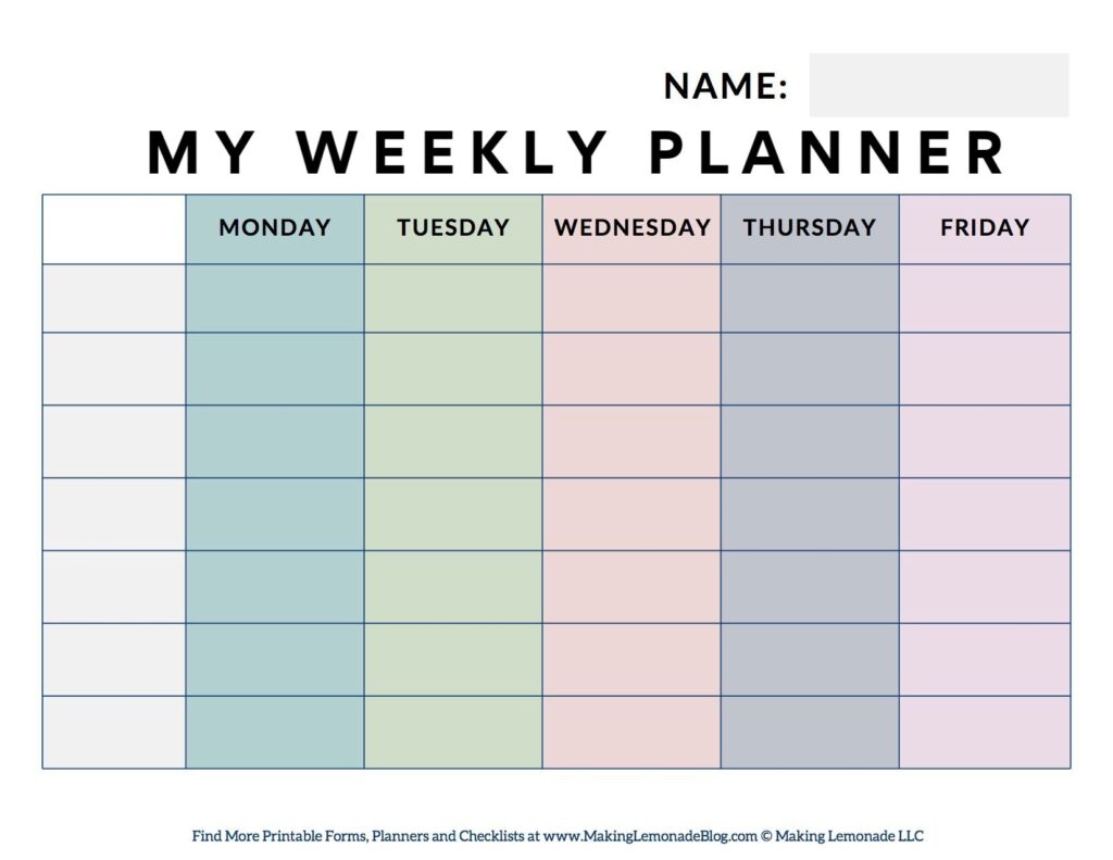 Student Weekly Planner Printable