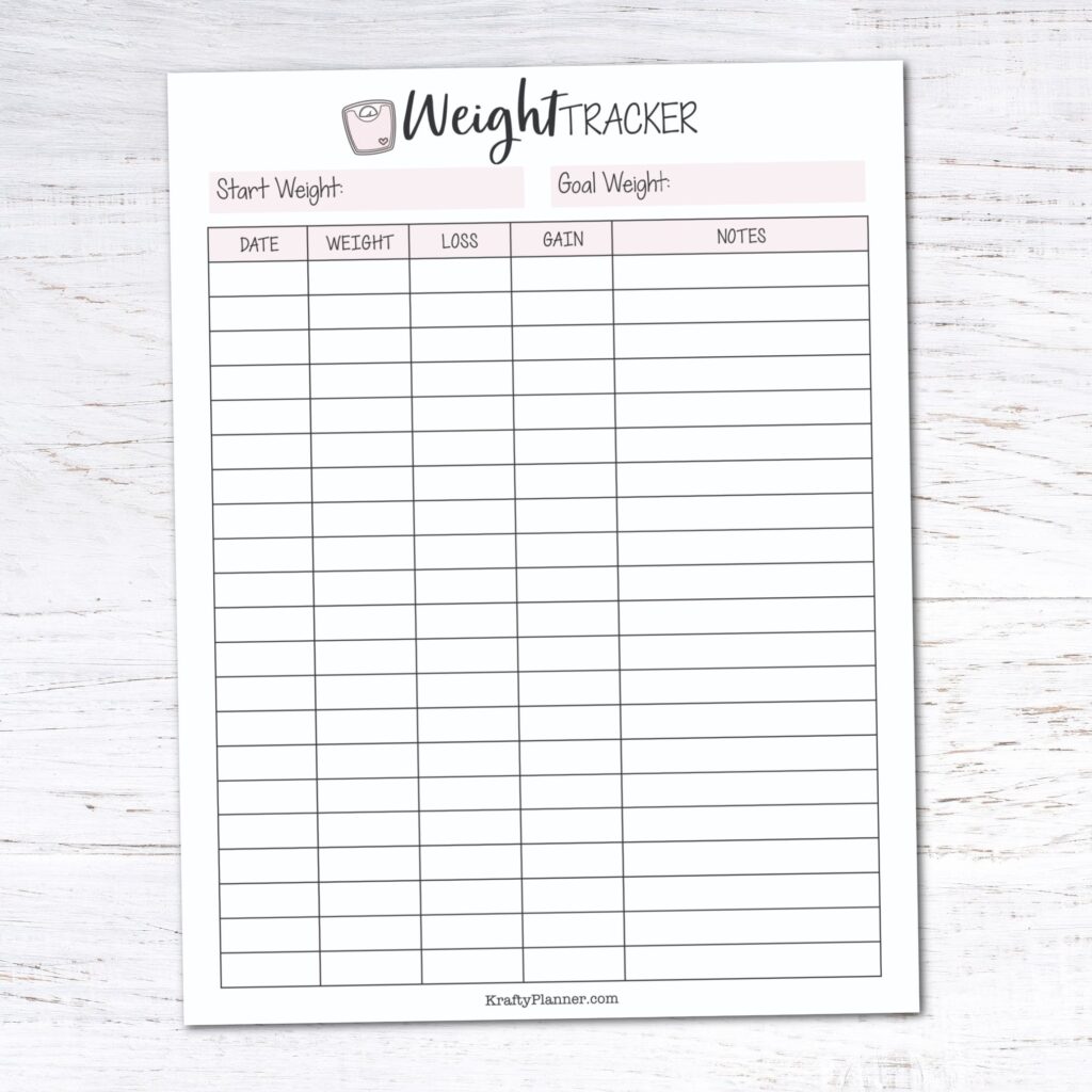 Weight Loss Tracker Template Printable