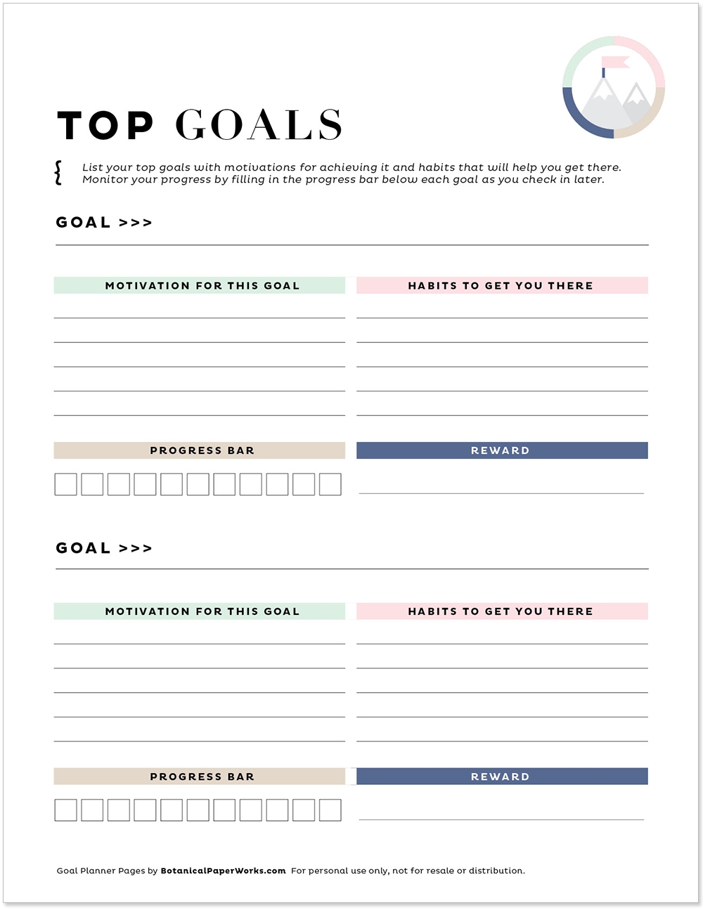 Free Printables Goal Project Planner Pages Botanical PaperWorks