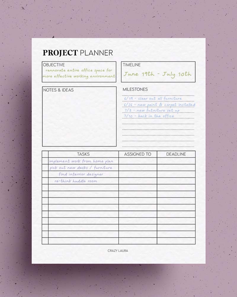 Project Planner Printable Free