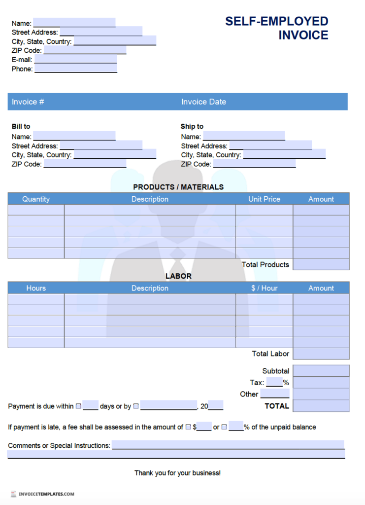 Free Self Employed Invoice Template PDF WORD EXCEL